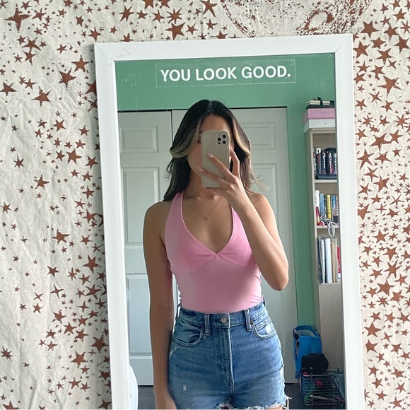 Pink Halter Crop Top - Picture 2 of 3